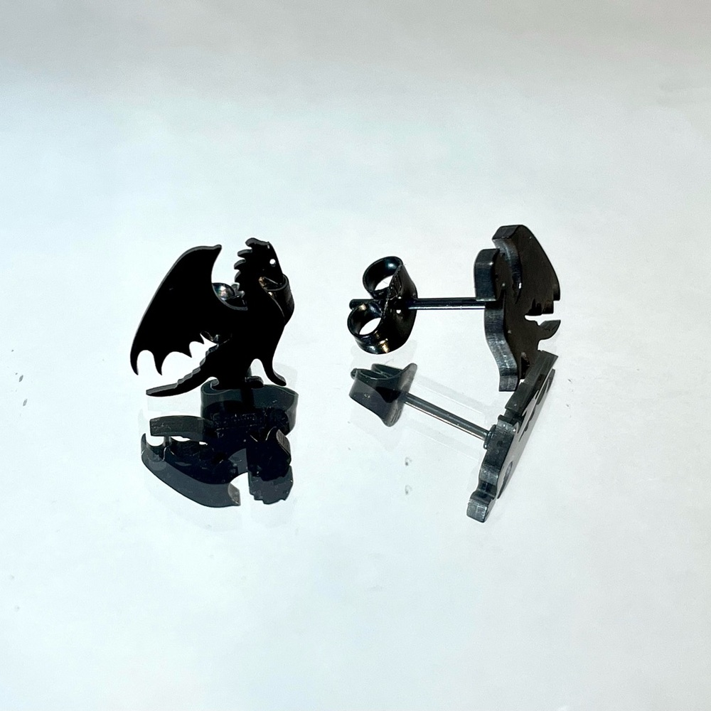 🥳BOGO! Black Stainless Steel Dragon Pierced Posts Earrings | NWTg